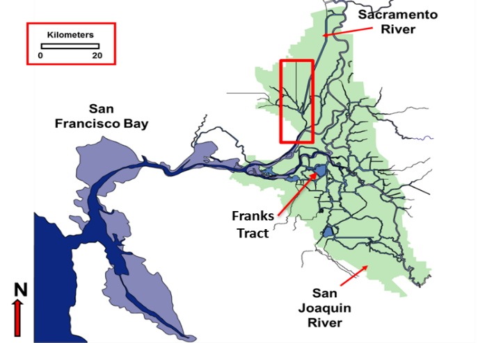 The Sacramento-San Joaquin River Delta. The red box highlights the area mapped in October 2014.